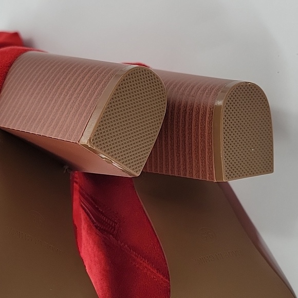 Red Suede Knee-High Boots - Picture 14 of 16